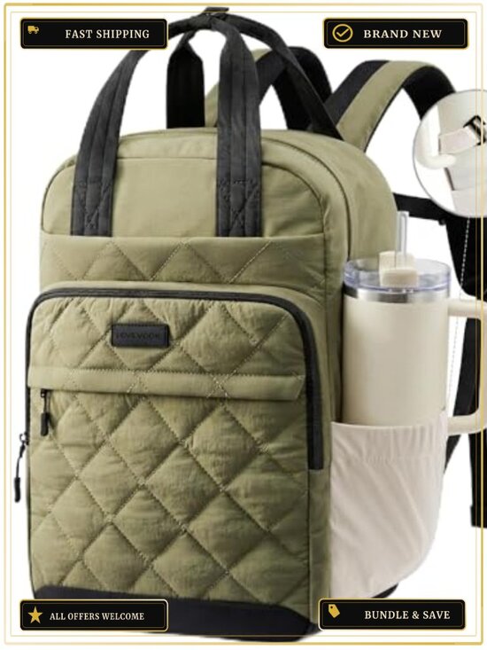 Puffer Backpack Women 15.6 Laptop Quilted Travel Work Bag Anti-Theft Water main image 2